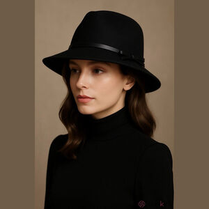 100% Wool Black Cloche Hat Vintage Style Structured Winter Felt